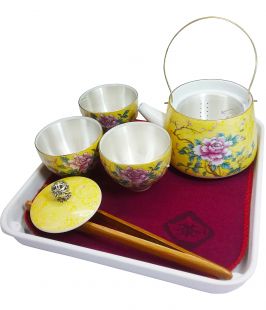 Silver ceramic tea set