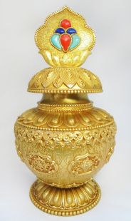 Brass Treasure empty vase w/stone 