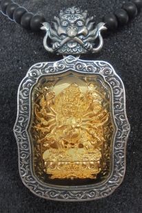 Sterling Silver. 8Aus.symbol Yamantaka gilt gold statue pendant.