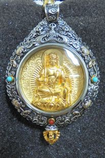 Sterling Silver. Acalacetla/Protection Mandala gilt gold statue pendant.
