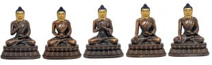 Five Buddhas copper statues (Gold face 10cmH) 5 pieces a set.