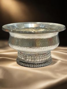 Exquisite Engraved Silver-Plated Copper Offering Bowl