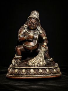 Finely Carved Red Copper Black Zambala Statue