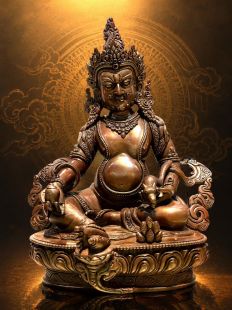Handcrafted Finely Carved Red Copper Yellow Zambala Statue